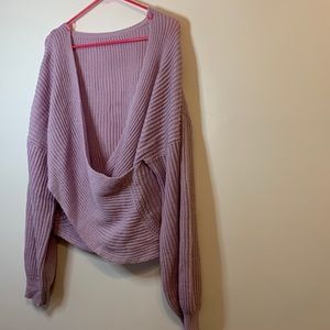 SHEIN CURVE DROP SHOULDER BISHOP SLEEVE CRISS CROSS WRAP SWEATER